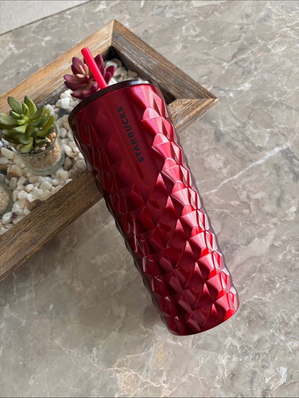 New Starbucks Metallic Red 24 oz Tumbler